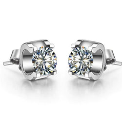 Round Brilliant Real Diamond Stud Earring White Gold Lady Jewelry 1.90 Ct.