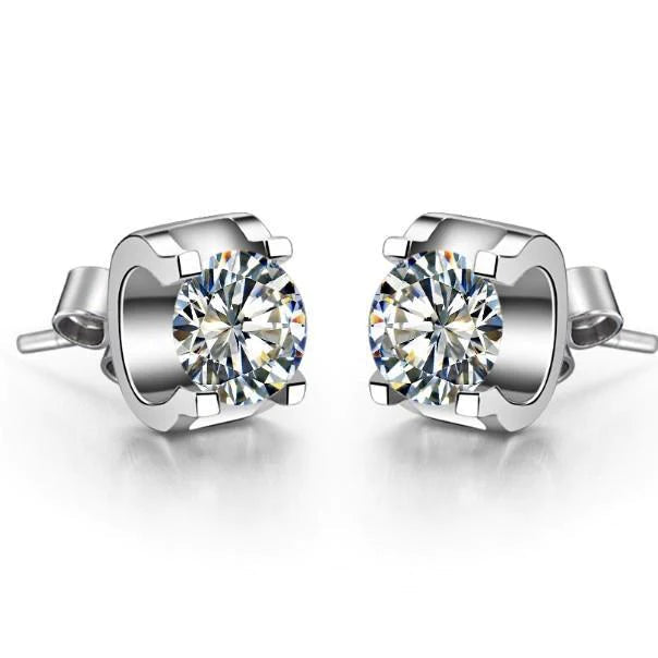 Round Brilliant Real Diamond Stud Earring White Gold Lady Jewelry 1.90 Ct.