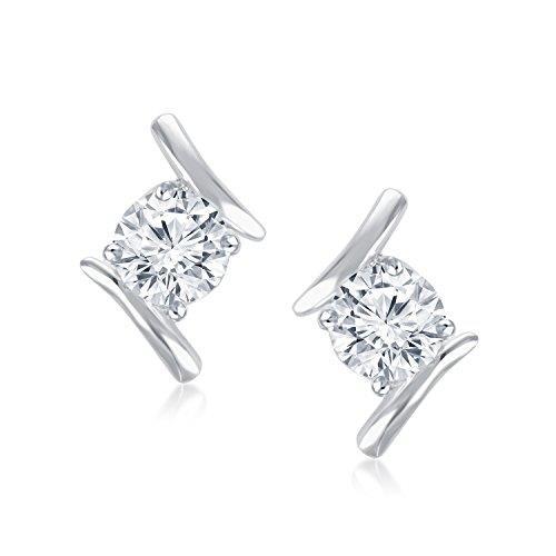 Round Brilliant Real Diamond Stud Women Earring 1 Carat White Gold 14K