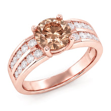 Round Brown Champagne Natural Earth Mined DIAMOND ( NOT LAB GROWN ) Gemstone Ring 2.5 Carat Rose Gold 14K