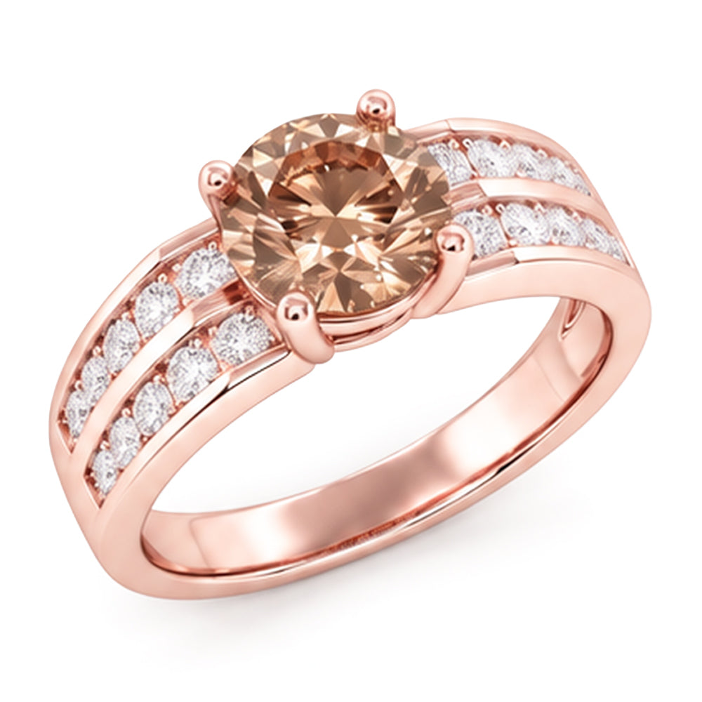 Round Brown Champagne Natural Earth Mined DIAMOND ( NOT LAB GROWN ) Gemstone Ring 2.5 Carat Rose Gold 14K
