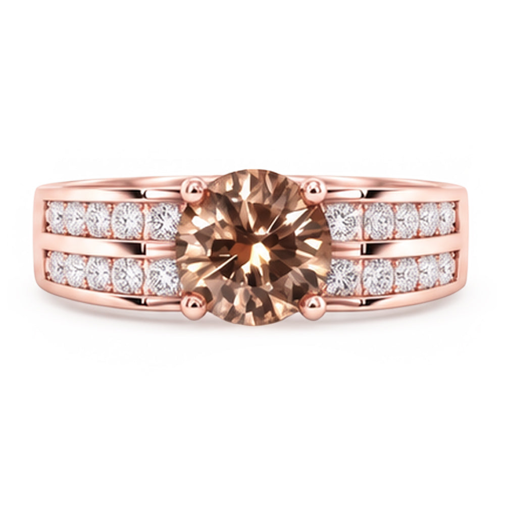 Round Brown Champagne Natural Earth Mined DIAMOND ( NOT LAB GROWN ) Gemstone Ring 2.5 Carat Rose Gold 14K