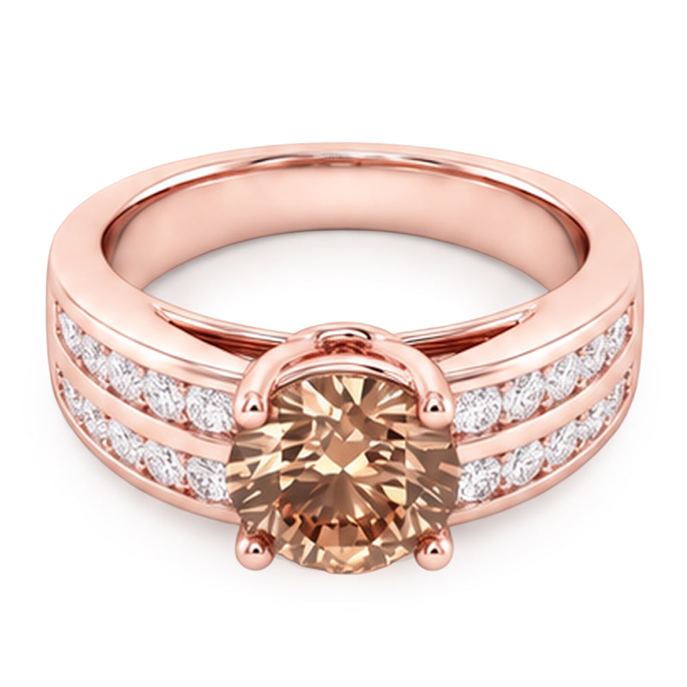 Round Brown Champagne Natural Earth Mined DIAMOND ( NOT LAB GROWN ) Gemstone Ring 2.5 Carat Rose Gold 14K
