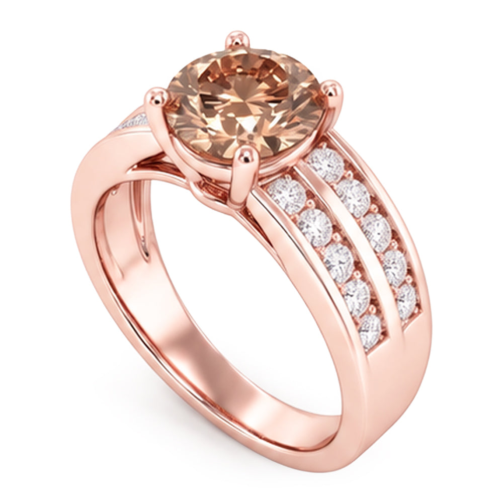 Round Brown Champagne Natural Earth Mined DIAMOND ( NOT LAB GROWN ) Gemstone Ring 2.5 Carat Rose Gold 14K