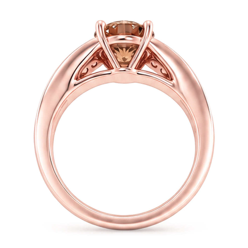 Round Brown Champagne Natural Earth Mined DIAMOND ( NOT LAB GROWN ) Gemstone Ring 2.5 Carat Rose Gold 14K