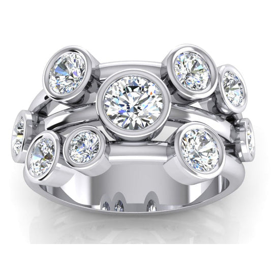 Round Bubble Natural Diamond Ring 2.10 Carats 6mm Wide Bezel Set