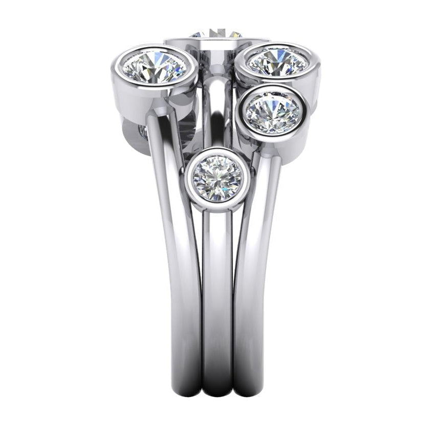 Round Bubble Natural Diamond Ring 2.10 Carats 6mm Wide Bezel Set