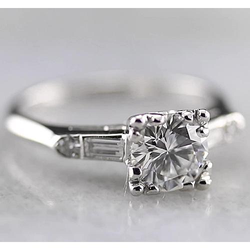Round Center Diamond Three Stone Ring 1.60 Carats White Gold 14K
