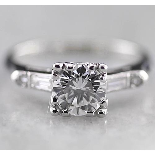Round Center Real Natural Earth Mined Diamond Three Stone Ring 1.60 Carats White Gold 14K