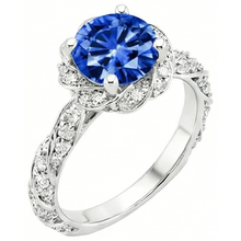 Round Ceylon Sapphire Gem Stone Natural Earth Mined DIAMOND ( NOT LAB GROWN ) Ring White Gold 14K 2.15 Ct.