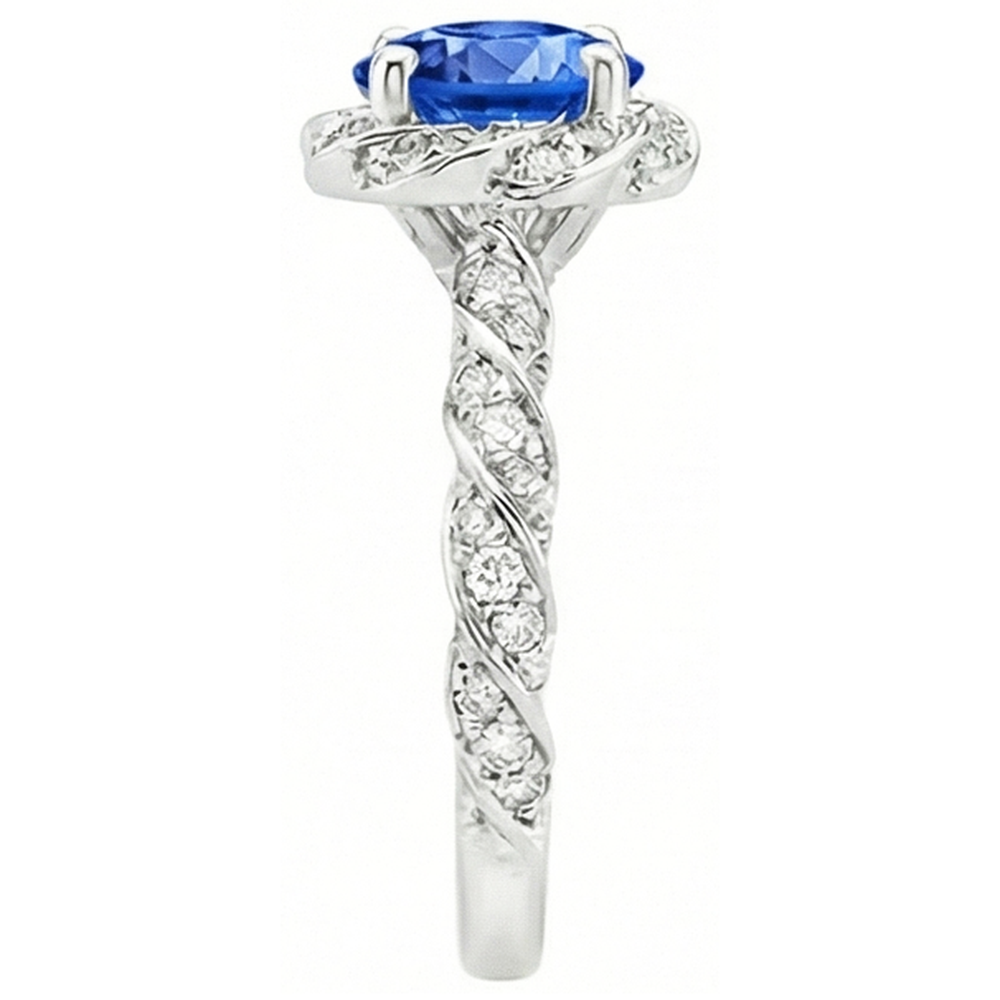 Round Ceylon Sapphire Gem Stone Natural Earth Mined DIAMOND ( NOT LAB GROWN ) Ring White Gold 14K 2.15 Ct.