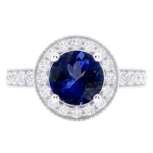 Round Ceylon Sapphire Halo Natural Earth Mined DIAMOND ( NOT LAB GROWN ) Ring White Gold Jewellery 1.5 Ct.