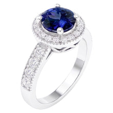 Round Ceylon Sapphire Halo Natural Earth Mined DIAMOND ( NOT LAB GROWN ) Ring White Gold Jewellery 1.5 Ct.