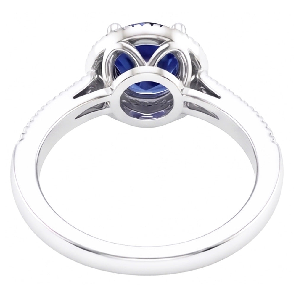 Round Ceylon Sapphire Halo Natural Earth Mined DIAMOND ( NOT LAB GROWN ) Ring White Gold Jewellery 1.5 Ct.