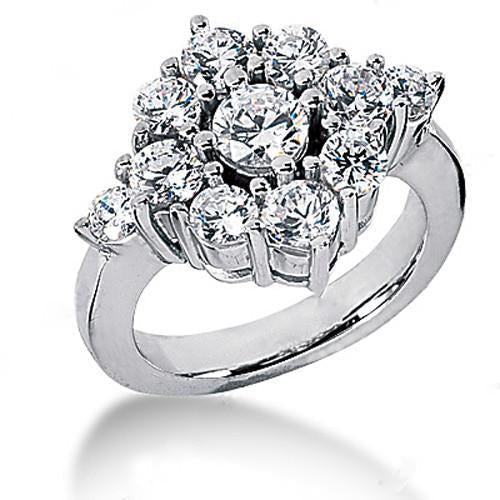 Round Cluster Real Diamond Engagement Ring