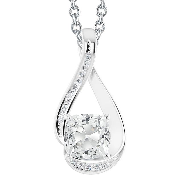 Round & Cushion Old Cut Genuine Diamond Pendant White Gold Slide 5 Carats