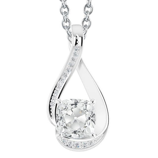 Round & Cushion Old Cut Genuine Diamond Pendant White Gold Slide 5 Carats