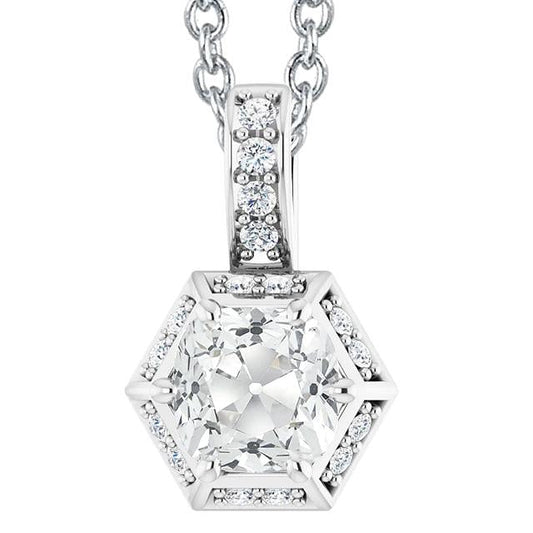 Round & Cushion Old Cut Halo Genuine Diamond Pendant White Gold 7.50 Carats