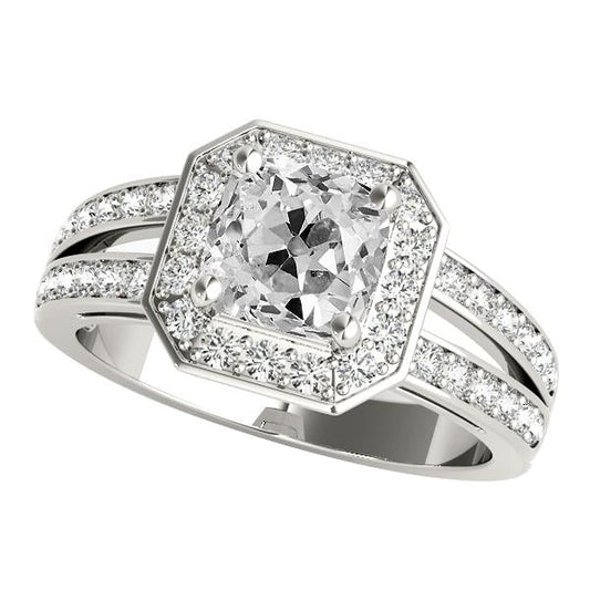 Round & Cushion Old Cut Real Diamond Halo Ring Split Shank 5 Carats