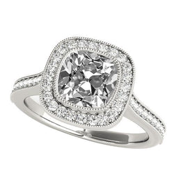 Round & Cushion Old Cut Real Diamond Halo Ring With Accents 6 Carats