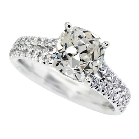 Round & Cushion Old Cut Real Diamond Ring Double Row Accents 8.50 Carats