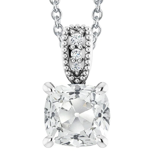 Round & Cushion Old Cut Real Diamond Slide Pendant White Gold 5.50 Carats
