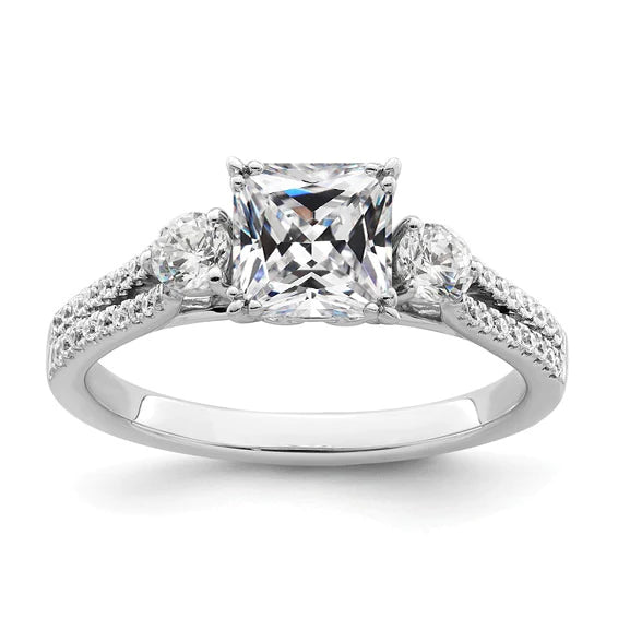 Round & Cushion Old Miner Real Diamond Ring 3 Stone Style Pave Set 6 Carats