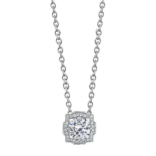 Round Cut 1.53 Carats Real Diamonds Pendant Necklace White Gold 14K