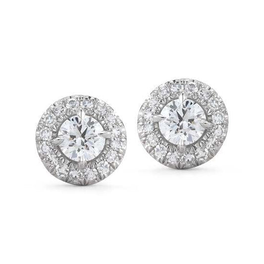 Round Cut 1.82 Carats Real Diamonds Studs Earrings Halo White Gold 14K