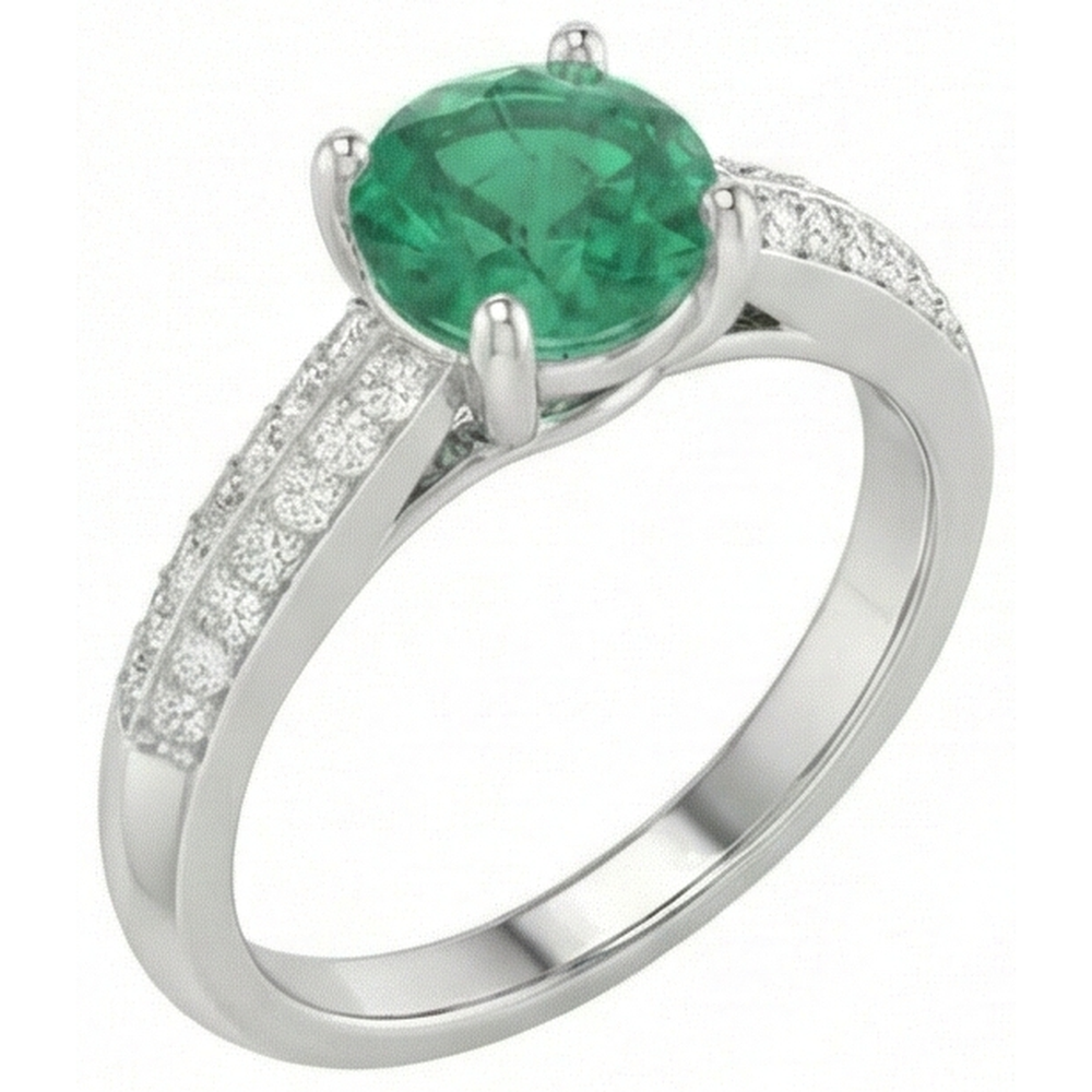 natural round emerald 2.60ct ring profile view