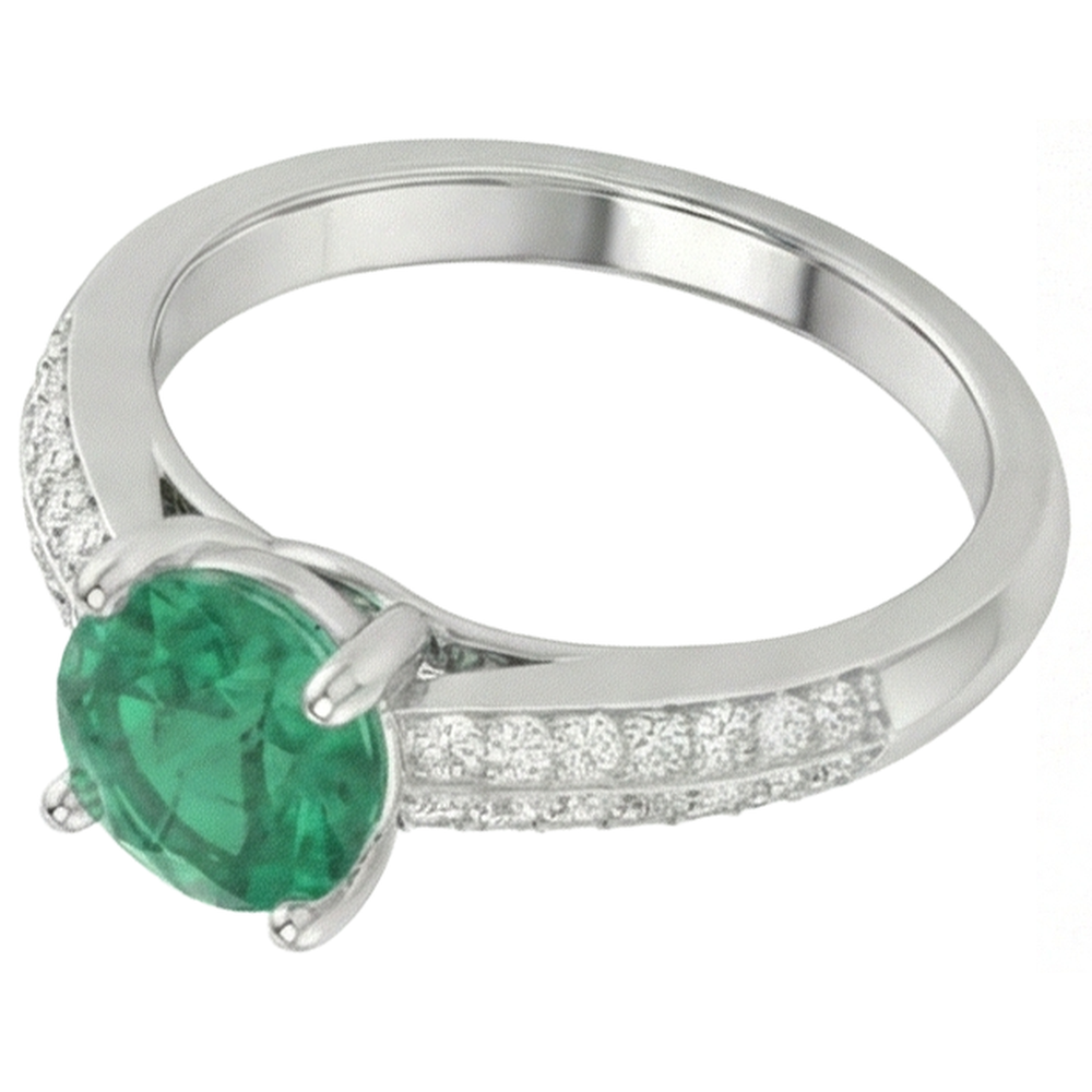 natural round emerald 2.60ct ring top view