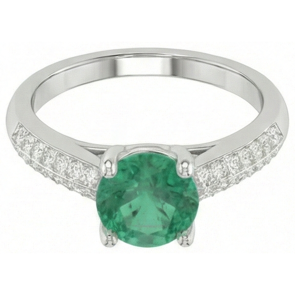 natural round emerald 2.60ct ring close up detail