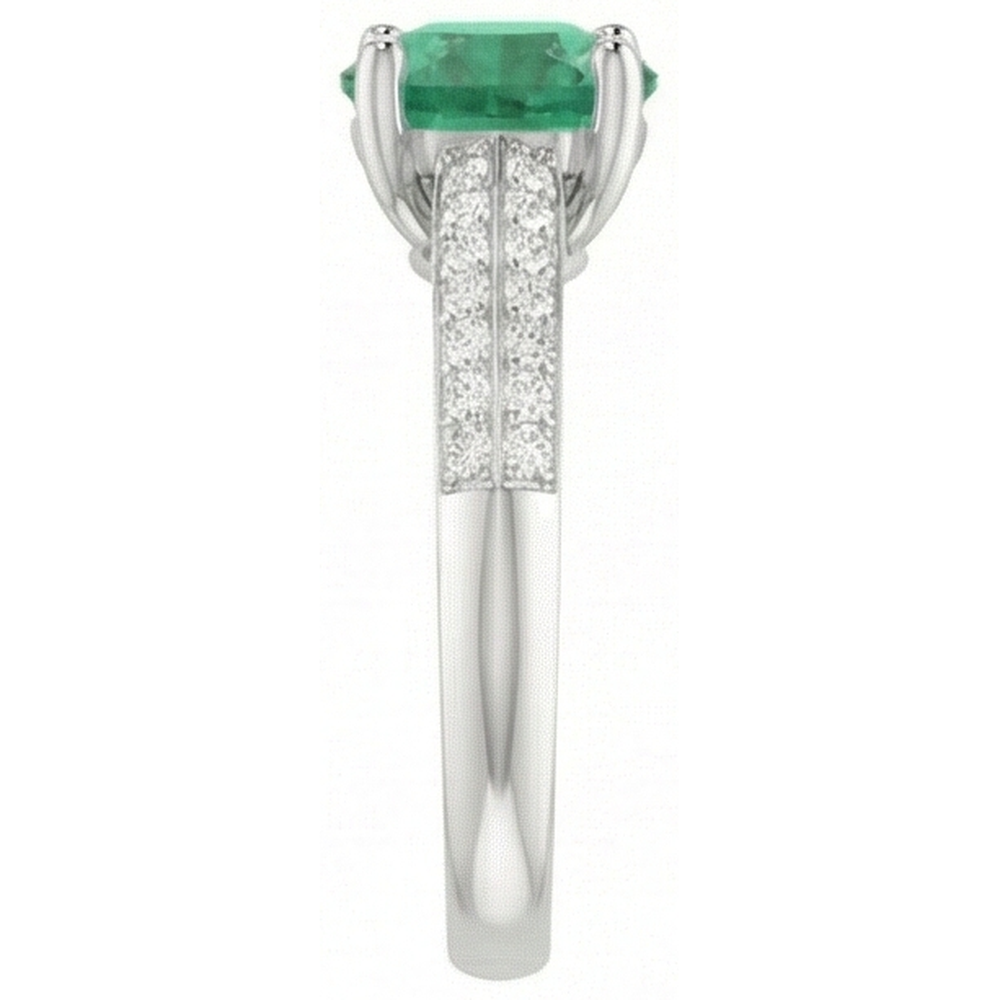 natural round emerald 2.60ct ring on white background