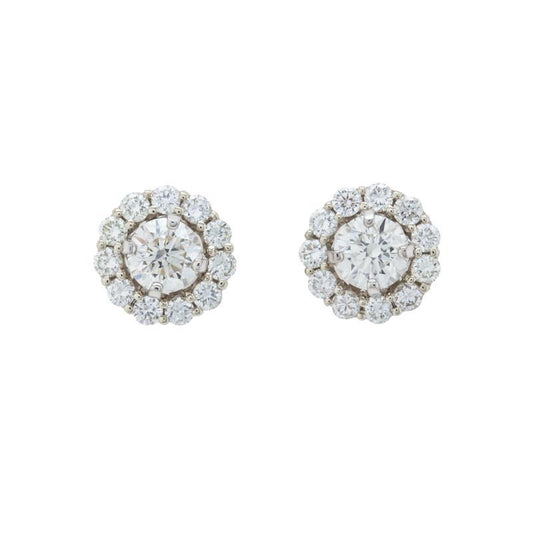 Round Cut 2.22 Carats Real Diamonds Studs Halo Earrings White Gold 14K New