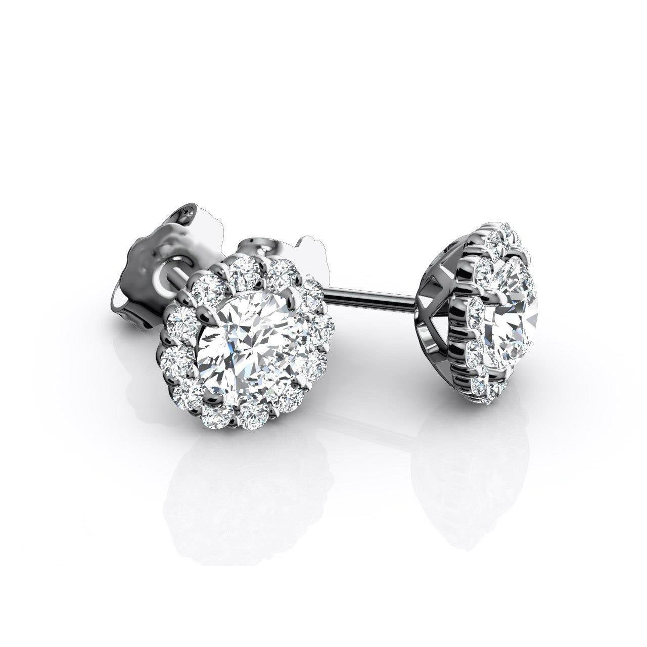 Round Cut 2.24 Carats Real Diamond Women Stud Halo Earrings 14K White Gold
