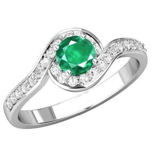 Round Cut 2.26 Carats Green Emerald & Diamonds Engagement Ring