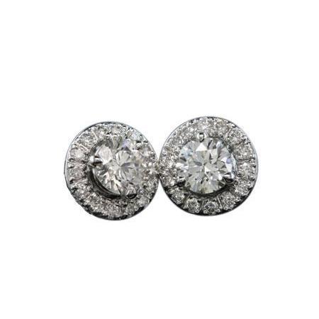 Round Cut 2.28 Carats Real Diamond Stud Halo Earrings White Gold 14K