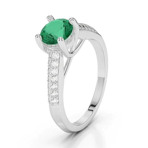 Round Cut 2.60 Ct. Green Emerald And Diamonds Anniversary Ring White Gold