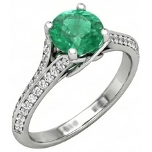 Round Cut 3.20 Ct. Green Emerald And Natural Earth Mined Diamonds Wedding Ring Gold White 14K