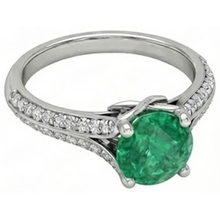 Round Cut 3.20 Ct. Green Emerald And Natural Earth Mined Diamonds Wedding Ring Gold White 14K