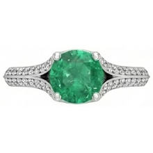 Round Cut 3.20 Ct. Green Emerald And Natural Earth Mined Diamonds Wedding Ring Gold White 14K