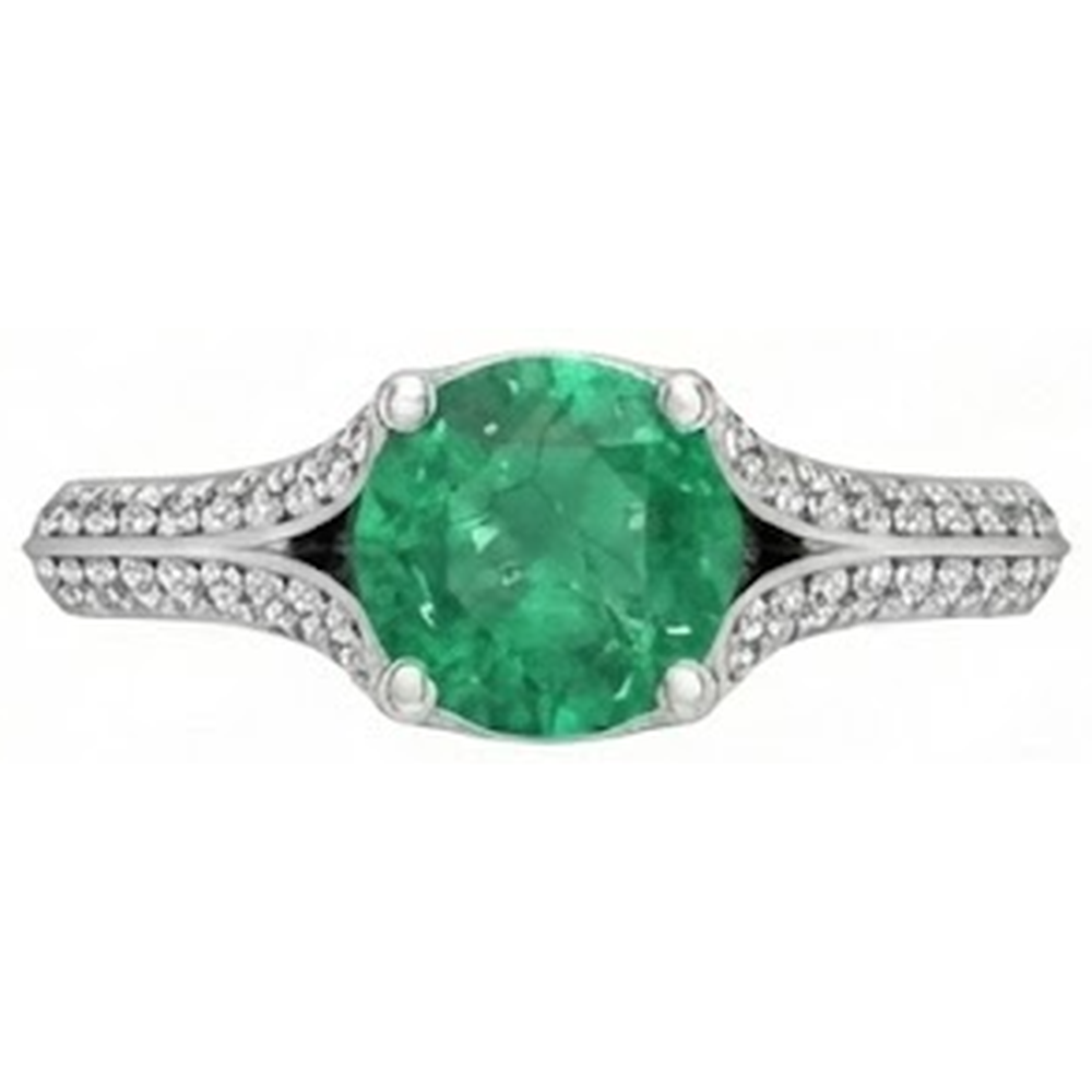 Round Cut 3.20 Ct. Green Emerald And Natural Earth Mined Diamonds Wedding Ring Gold White 14K