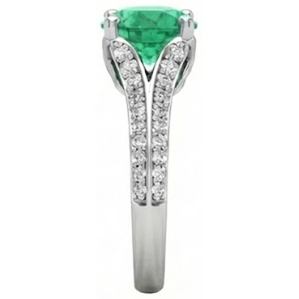 Round Cut 3.20 Ct. Green Emerald And Natural Earth Mined Diamonds Wedding Ring Gold White 14K