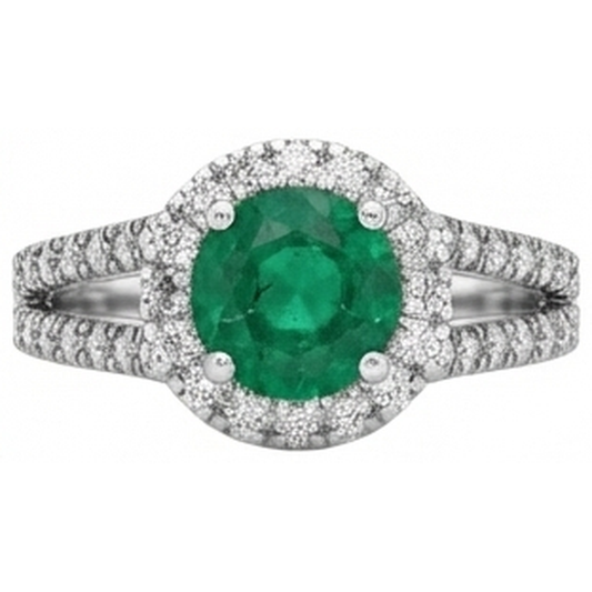 natural round emerald 3.80ct ring side angle