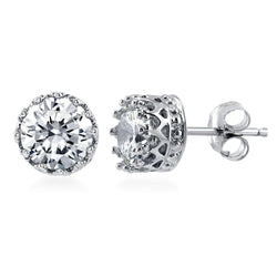 Round Cut 3 Carats Real Diamonds Stud Earring White Gold 14K