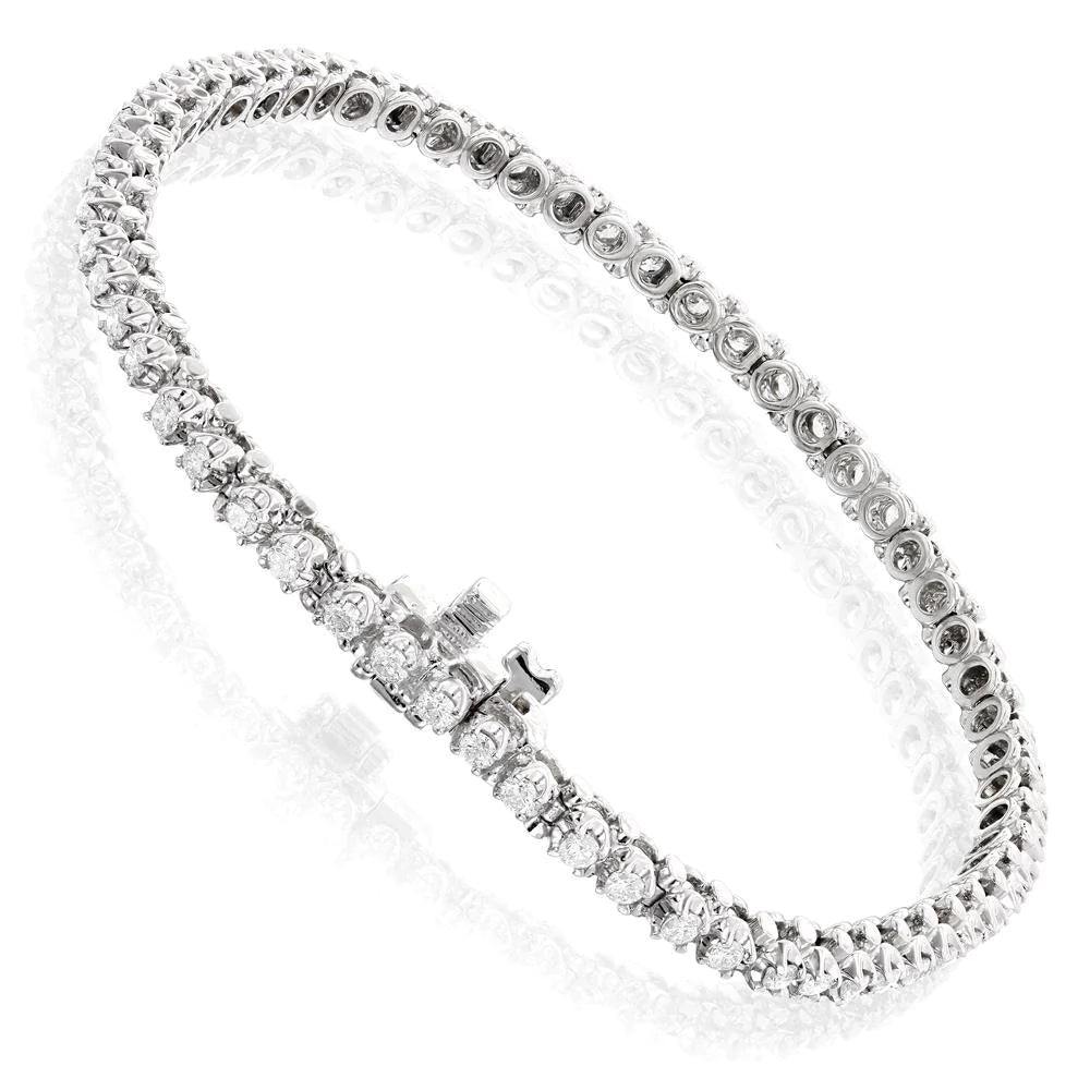 Round Cut 3 Carats Sparkling Real Diamonds Tennis Bracelet Gold White