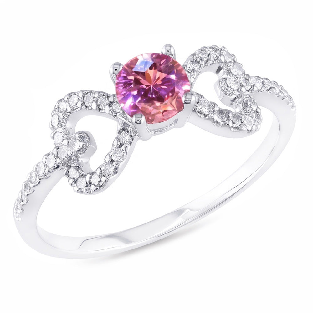 Round Cut 3 Ct Pink Sapphire And Natural Earth Mined Diamonds Fancy Ring White Gold 14K