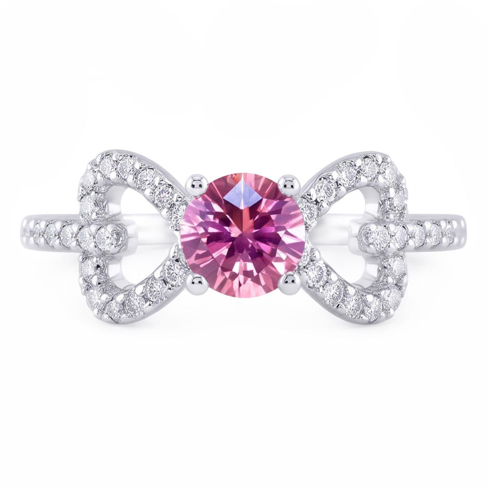 Round Cut 3 Ct Pink Sapphire And Natural Earth Mined Diamonds Fancy Ring White Gold 14K