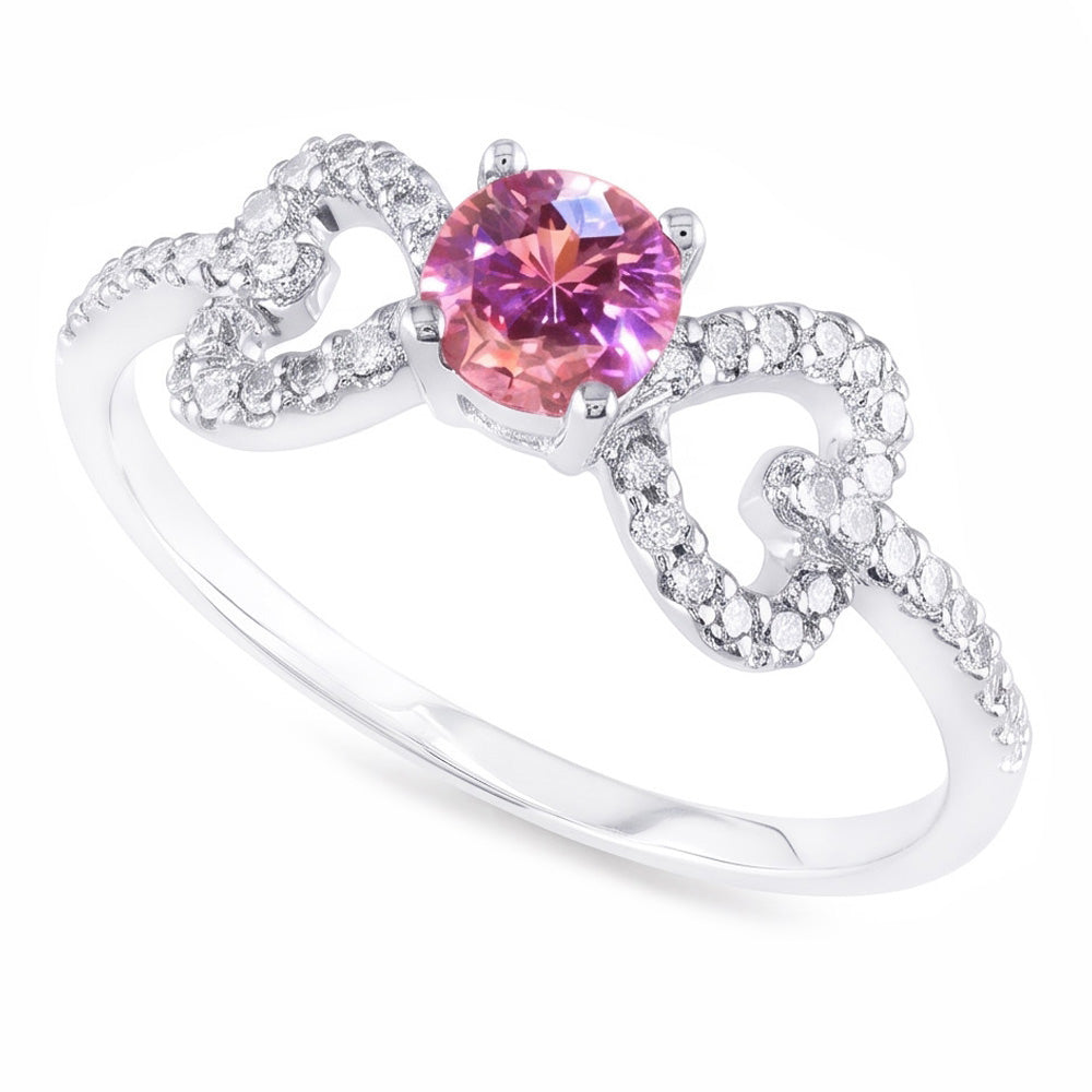 Round Cut 3 Ct Pink Sapphire And Natural Earth Mined Diamonds Fancy Ring White Gold 14K