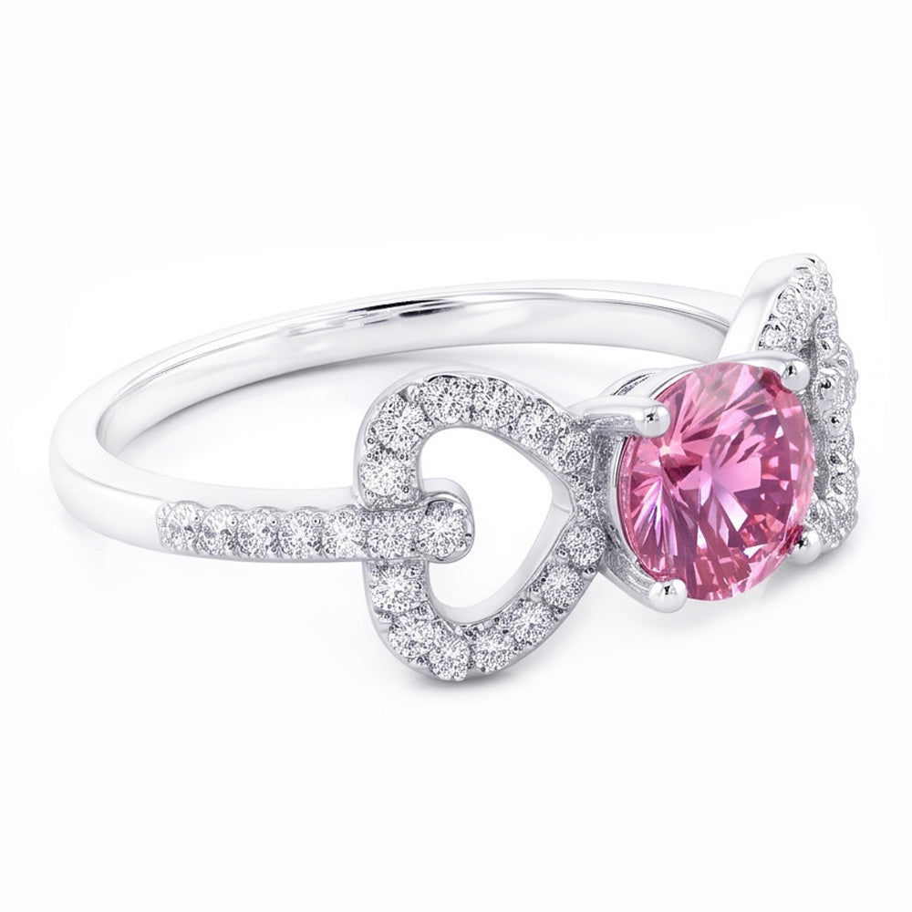 Round Cut 3 Ct Pink Sapphire And Natural Earth Mined Diamonds Fancy Ring White Gold 14K